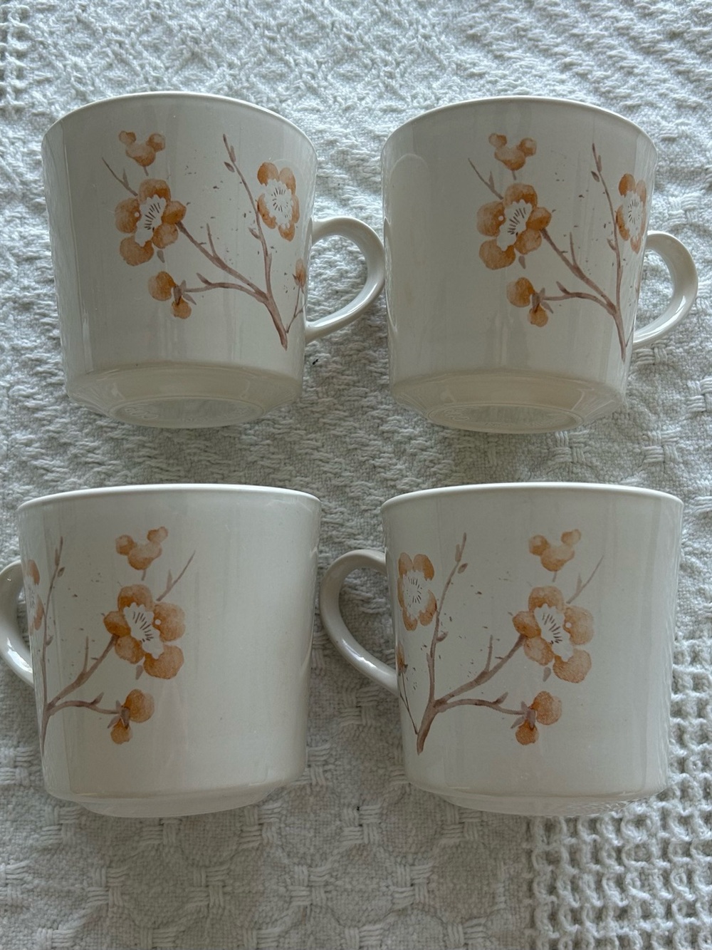 Corningware Cream Mugs with Brown Floral Pattern - Set of 4